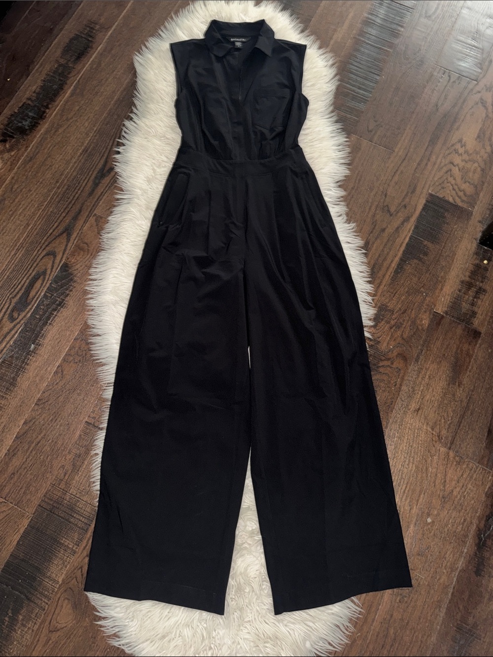 Athleta Black Sleeveless Collared Wide-Leg Jumpsuit